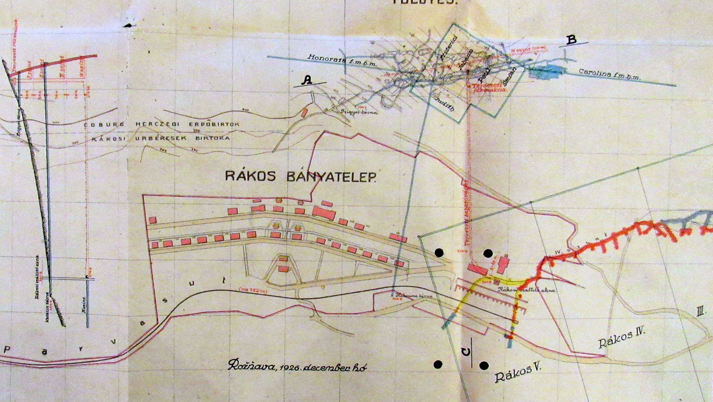 Situčný nákres Rákošskej Bane a blízkych povrchových baní z r.1926